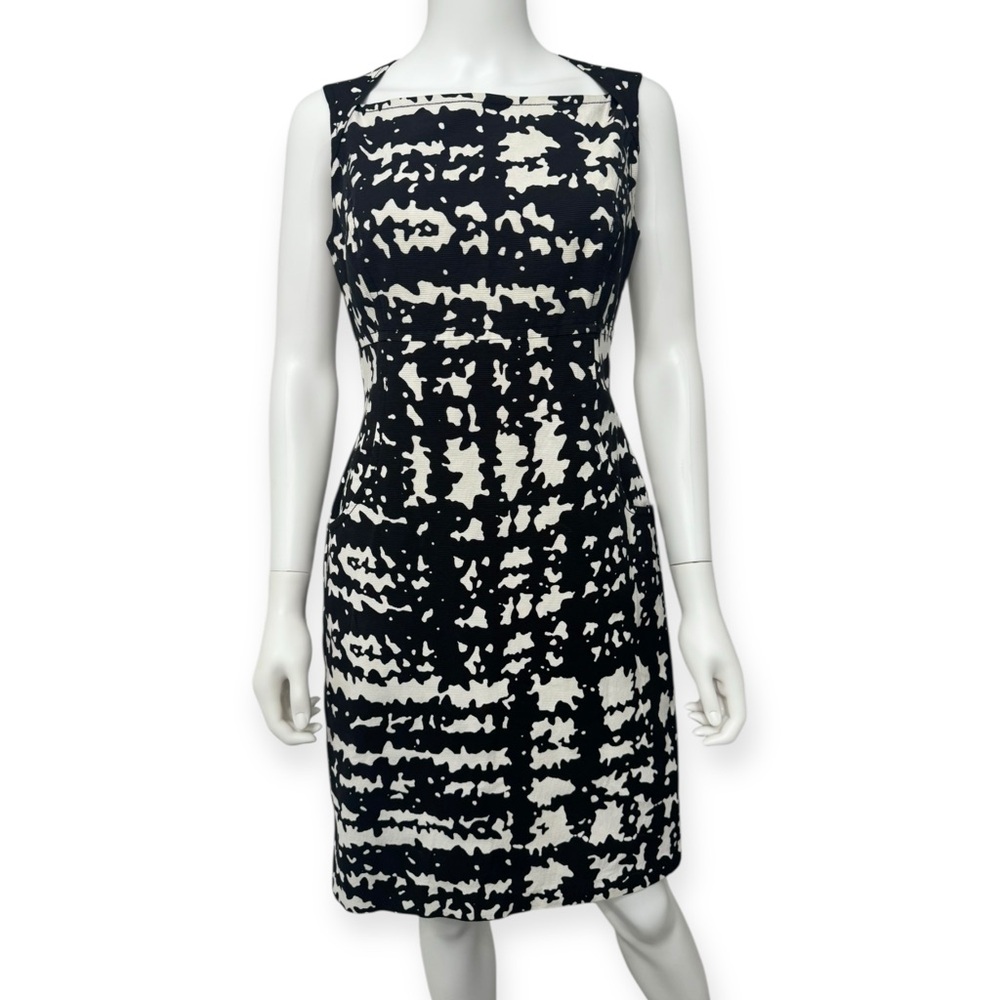 Black & White Patterned Midi Dress - Sleeveless Sheath